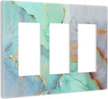 Teal Green Marble 3 Gang Triple Rocker/Decor Light Switch Wall Plate Cover Decorative Electrical Faceplate for Kids Living Room Bedroom Decor Screwless 6.57" x 4.65