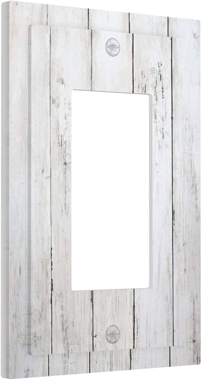Modern Rustic Wood White Oak Print Decorative Outlet Covers 1 Gang Single Rocker Light Switch Cover Plate Wall Plates GFCI Faceplate for Farmhouse Home Decor