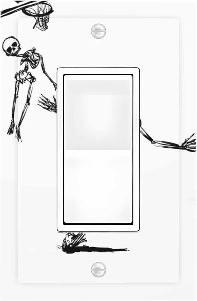 Decorative Outlet Covers Skeleton Basketball Funny Skull Stick Figure 1 Gang Single Rocker Light Switch Cover Plate Wall Plates Gfci Faceplate For Home Office Decor