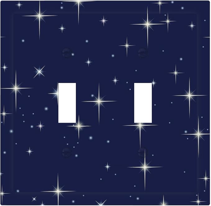 Starry Night Double Toggle Switch Cover - 2-Gang Standard US Size Celestial Sparkle Light Switch Covers, Midnight Galaxy Cosmic Glow for Bedroom & Nursery