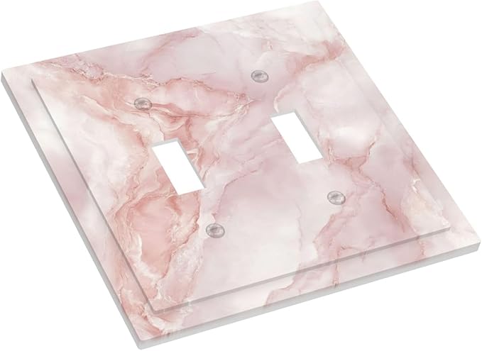 Light Switch Cover Plate Pinkish-White Marble Abstract Luxury Elegant 2 Gang Double Switch Plate Covers Toggle Wallplate Decorative Outlet Covers Electrical Switchplate for Bathroom Home