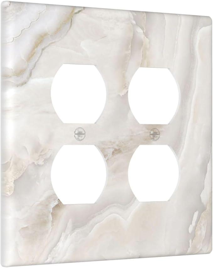 Abstract Luxury White Marble Texture Outlet Covers 2 Gang Double Duplex Decorative Light Switch Covers Electrical Wallplates Socket Faceplate for Bathroom Kitchen Living Room Decor