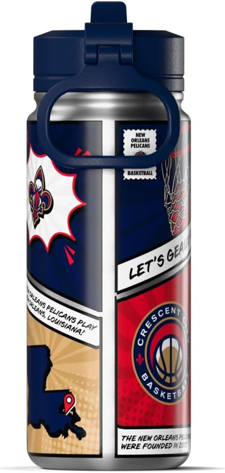 Hydrapeak x NBA New Orleans Pelicans 20 oz Stainless Steel Water Bottle, Officially Licensed Double Wall Insulated Sports Bottle with Straw Lid, Reusable Leakproof Gift for Kids & Adults