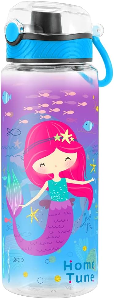 Home Tune Cute Water Bottle for School Kids Girls, BPA FREE Tritan & Leak Proof & Easy Clean & Carry Handle, 23oz/ 680ml (Mermaid 2)
