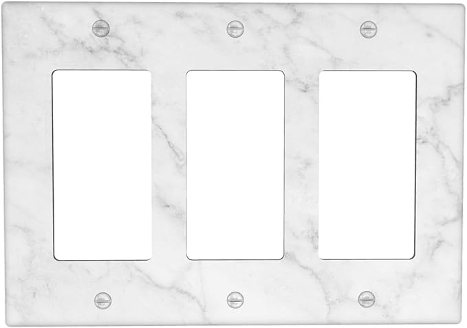 Faux White Marble Printed Triple Gang Rocker Decorative Light Switch Cover, 3-Gang Wall Plate Outlet Cover