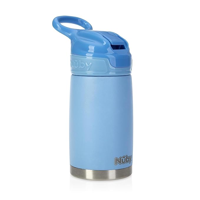 Nuby Thirsty Kids No Spill Flip-It Reflex Stainless Steel Travel Cup or Water Bottle - 10 Oz - 18+ Months - Blue - Back to School Essentials