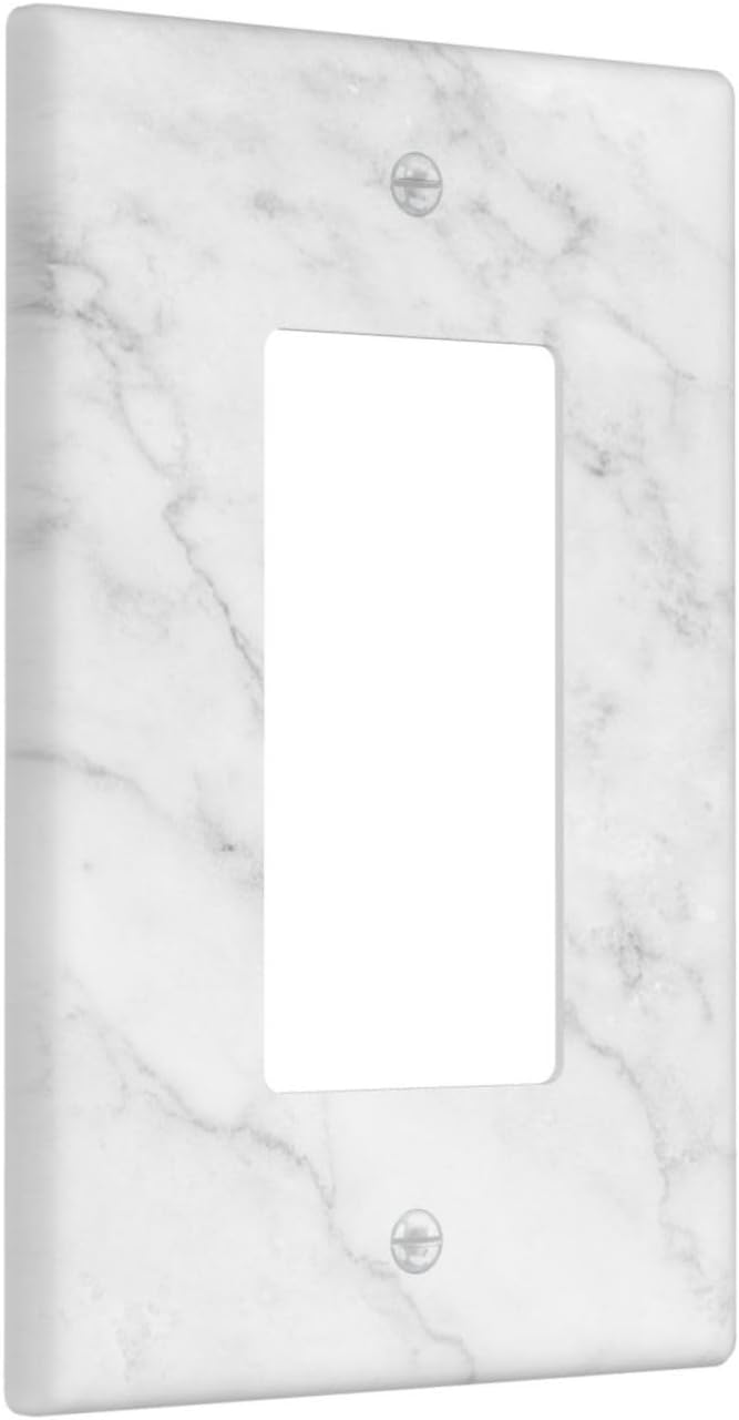 Faux White Marble Printed Single Gang Rocker Light Switch Cover Plates Decorative Outlet Covers, 1 Gang Rocker Wall Plate