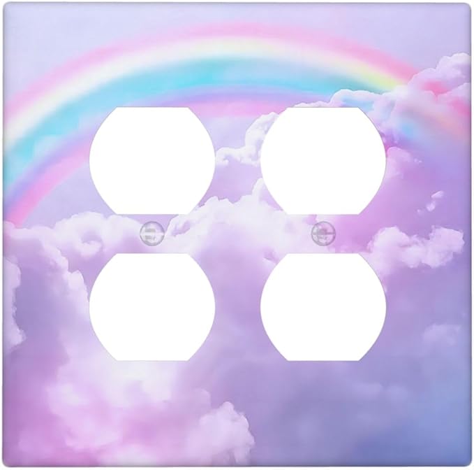 Outlet Covers Rainbow Sky with Clouds 2 Gang Decorative Light Switch Cover Double Duplex Wall Plates Switch Plates Electrical Socket Covers for Bathroom Home Decor
