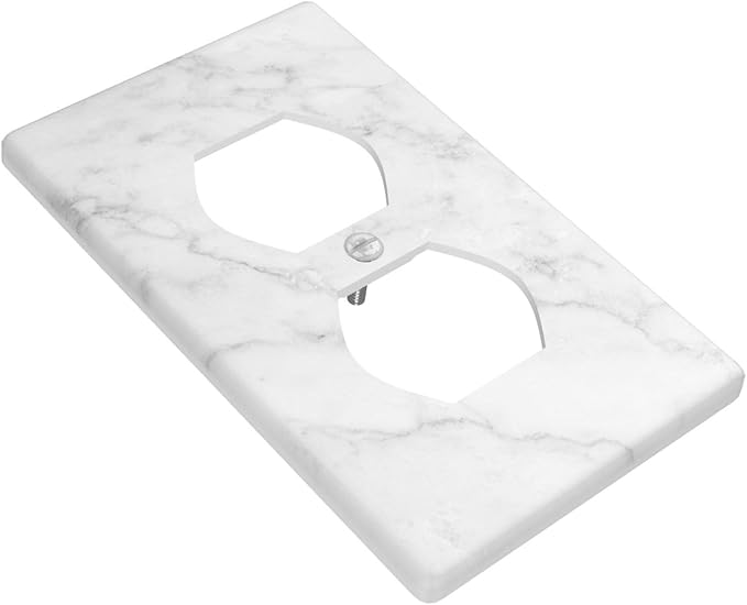 Faux White Marble Duplex Outlet Cover – Standard US Size 4.5" x 2.76", Decorative 1-Gang Wall Plate, Durable Polycarbonate Thermoplastic