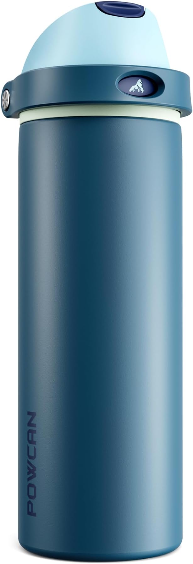 POWCAN 24 oz Insulated Stainless Water Bottle: 2-in-1 Push-Button Spout & Quick-Flip Straw, Leakproof, Cold 24 Hrs, Fits Car Cup Holder, Reusable Metal Bottle for Sports, School Gift (Denim Blue)