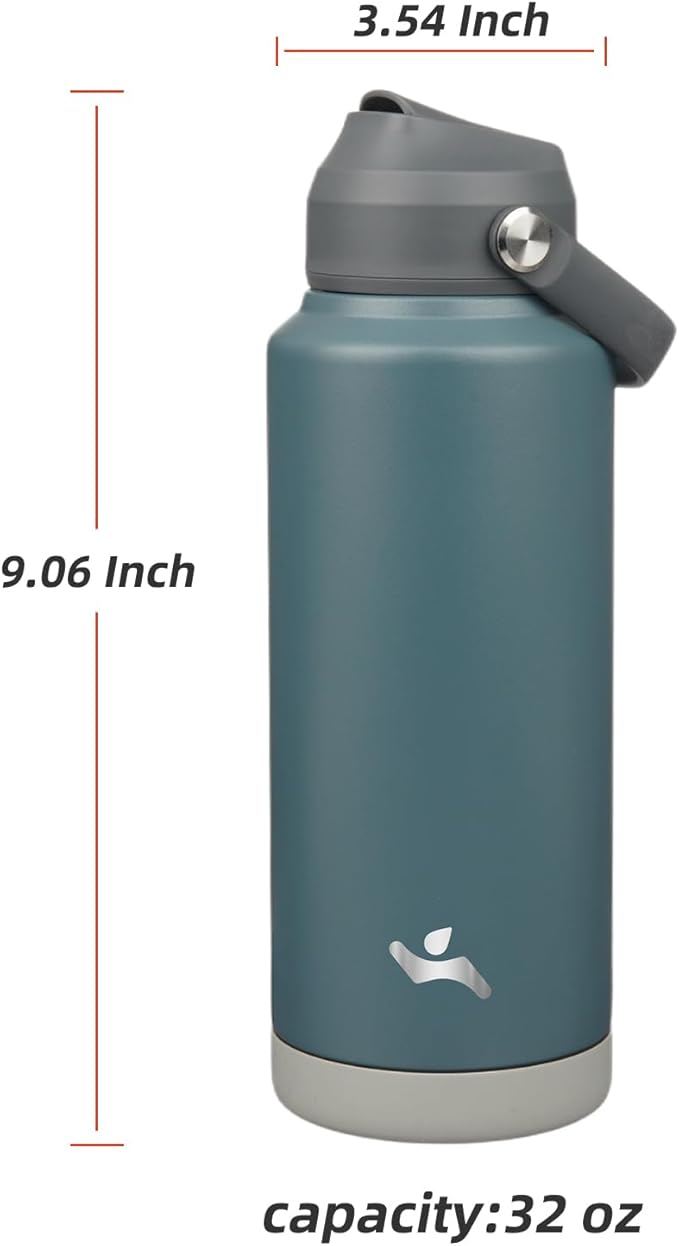 Konokyo Insulated Water Bottle with Straw Lid,32 oz Stainless Steel Vacuum Metal Bottle with Silicone Handle,Dark Gray