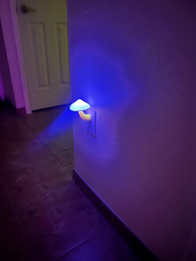 AUSAYE 2Pack Sensor LED Night Light Plug in Lamp Mushroom Nightlight Cute Night Lights for Adults Kids Bedroom, Bathroom,Toilet,Hallway,Stairs,Kitchen Blue