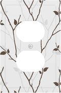 Silhouette Branches Duplex Wall Plate - 1-Gang Standard US Size Minimalist Twig & Leaf Outlet Covers, Rustic Botanical Woodland for Farmhouse Home Decor