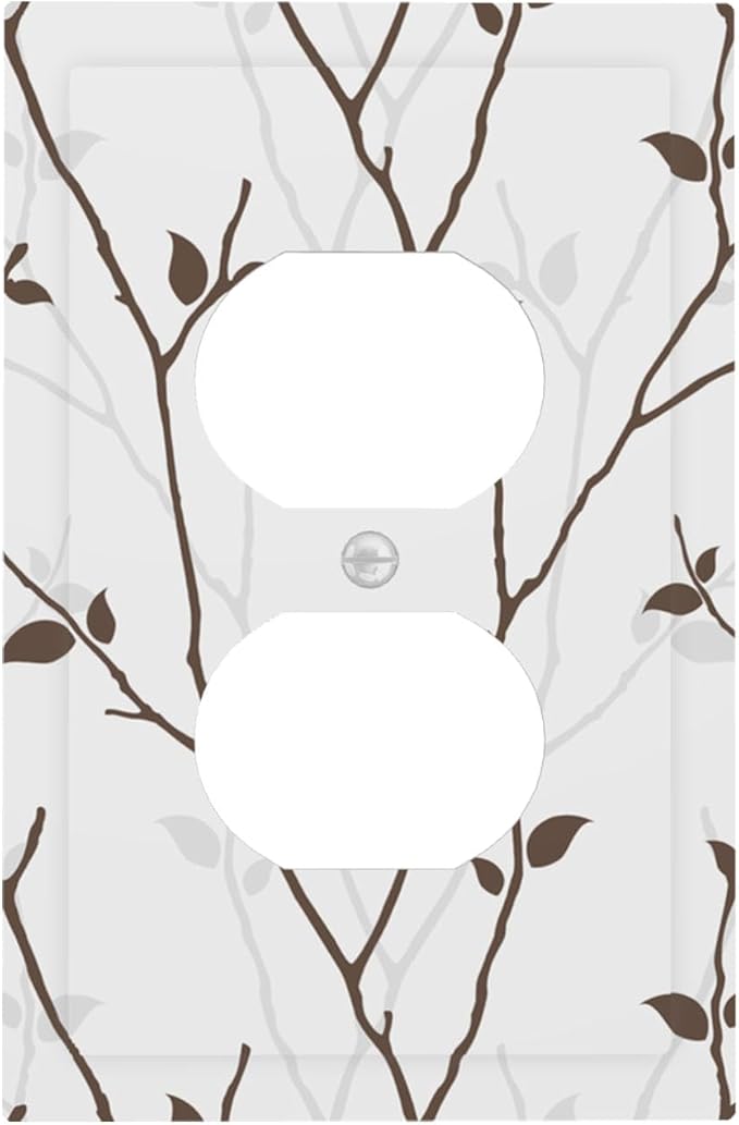 Silhouette Branches Duplex Wall Plate - 1-Gang Standard US Size Minimalist Twig & Leaf Outlet Covers, Rustic Botanical Woodland for Farmhouse Home Decor