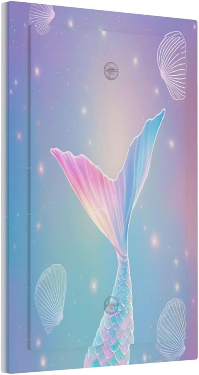 Cute Mermaid Pink Tail Scales Shells Colorful Ocean Light Switch Cover Plate 1 Gang No Device Blank Electrical Wall Plates Faceplate Decorative Switch Plate for Kids Room Nursery Decor