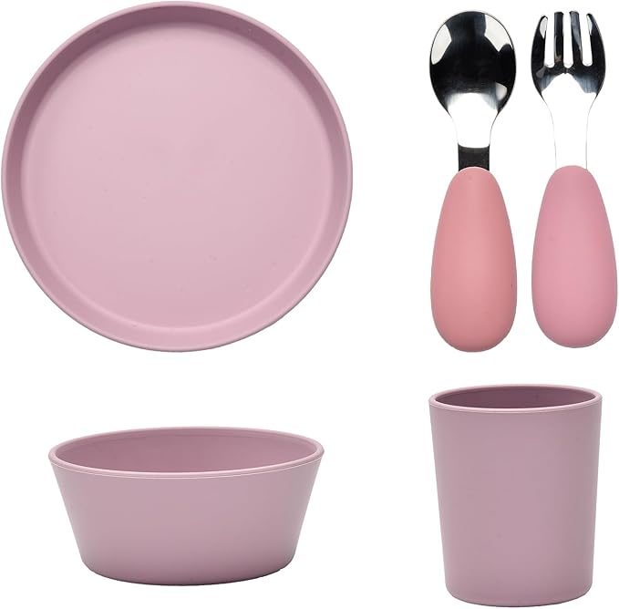 Complete tableware set, 6 pieces, water cups, dinner plates, divided dinner plates, bowls, spoons, and forks. (Purple)