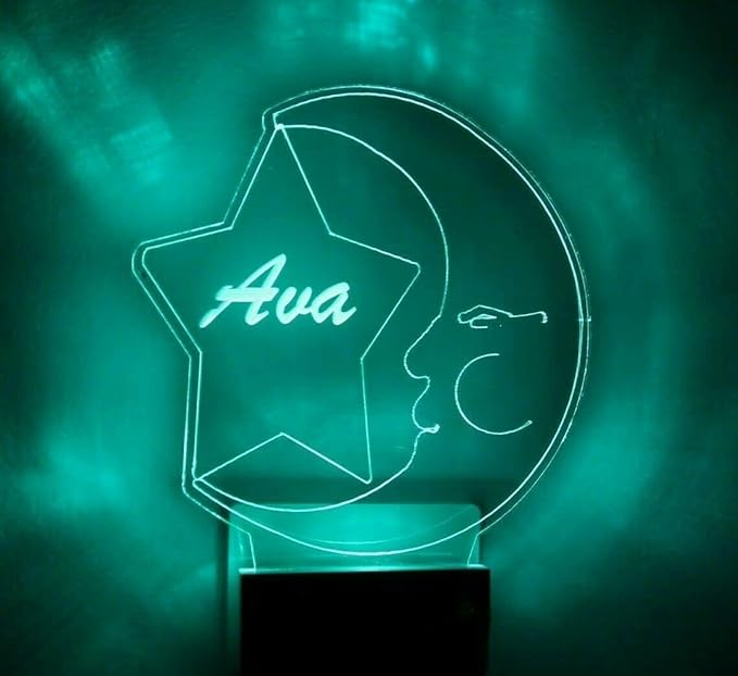 Night Light Multi Color Personalized LED Plug-in, Ultra-Slim Touch Night Light Smart Dusk to Dawn Sensor, Kids Children's Bedroom Kitchen Bathroom Hallway Play Room Variations (Moon and Star)
