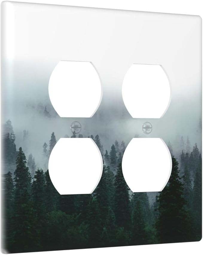 Forest Pine Forest Foggy Mountain Natural Scenery Outlet Covers 2 Gang Double Duplex Decorative Light Switch Covers Electrical Wallplates Socket Faceplate for Bed Room Living Room Decor