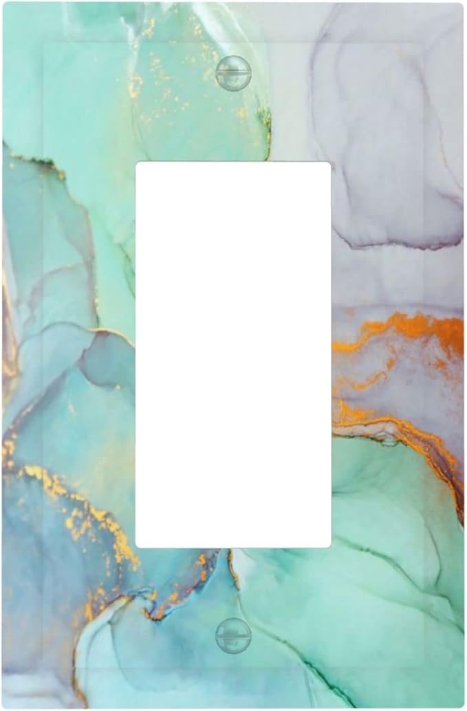 Blue Green Jade Texture Purple and Gold Stripes Colourful Marble Light Switch Cover Plate 1 Gang Wall Plate Single Rocker Plate Covers Teal Bathroom Bedroom Lightswitch Faceplate Green Decorative