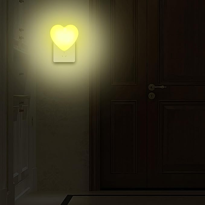 INZU Cute Night Light, Heart Night Light for Kids, LED Nightlight with Auto Dusk to Dawn Sensor, Nightlight Plug into Wall with Soft Warm Light for Bedroom, Nursery, Bathroom, Hallway (Yellow)