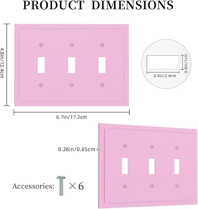 Decorative Romantic Light Purple 3 Gang Toggle Wall Plate, Multicolored Watercolor Colorful Solid Violet Lavender Purple Triple Device Outlet Light Switch Cover Electrical Switch Face Wallplate Cover