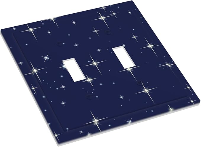 Starry Night Double Toggle Switch Cover - 2-Gang Standard US Size Celestial Sparkle Light Switch Covers, Midnight Galaxy Cosmic Glow for Bedroom & Nursery