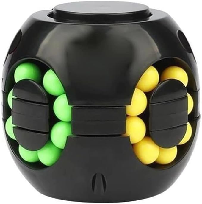 Rotating Bean Magic Cube Puzzle Fidget Toys Anti Stress Ball IQ Games Educational Sensory Easter Gift for Boys Girls Kids Children Adults (Black)