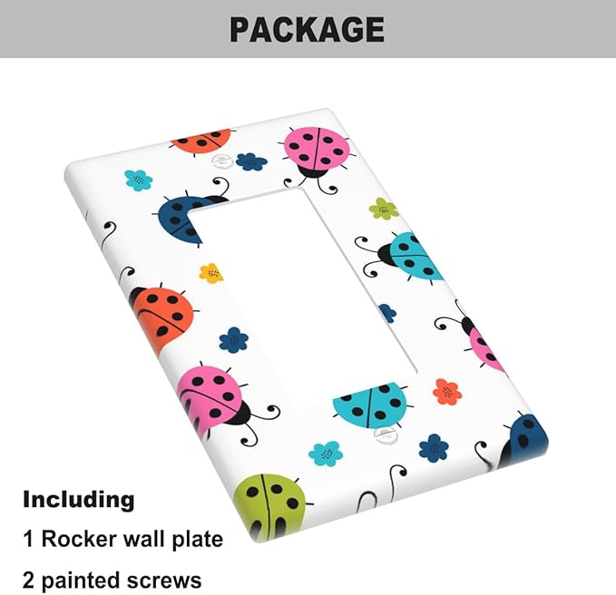 Colored Ladybug Cartoon Single Rocker Switch Plate Cute Ladybugs Nursery Decorator Rocker Wall Plate 1 Gang Lightswitch Cover Home Decorative Office
