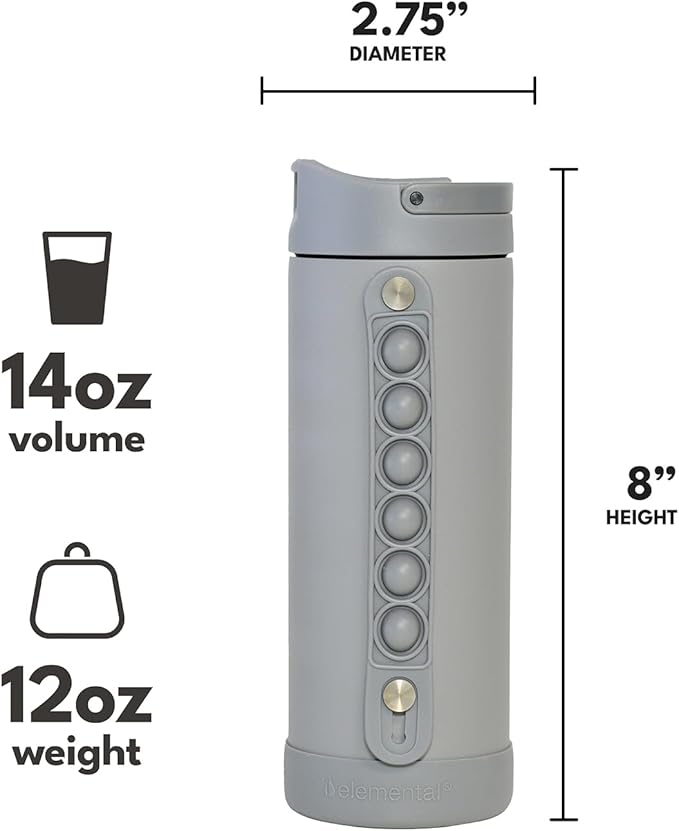 Elemental Iconic Kids Water Bottle for School - 100% Leak-Proof Insulated Water Bottles with Straw Lid & Pop-It Handle for Boys & Girls - Triple-Wall Insulated & BPA-Free, 14oz – Graphite