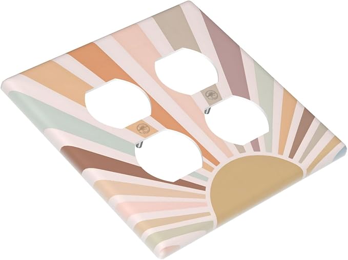 Boho Sun Rainbow Retro Aesthetic Abstract Art Sunrise Sunset Outlet Covers 2 Gang Double Duplex Decorative Light Switch Covers Electrical Wallplates Socket Faceplate for Kids Room Bedroom Decor
