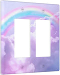 Rainbow in the Clouds Double Rocker Wall Plates Pink Art Panel 2 Gang Light Switch Cover Decorative Purple Cloud GFCI Electrical Switchplate Cute Dimmer for Bedroom Kidroom Nursery Decor