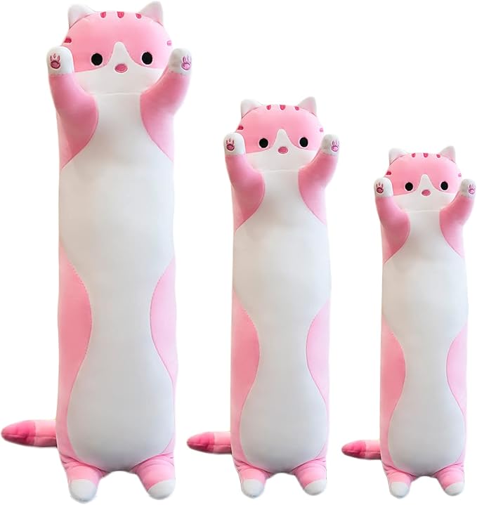 Giant Cat Pillow Plush Cartoon Kitty Sleeping Hugging Pillow, Cuddly Soft Long Kitten Body Pillow Doll Cat Cushion Toy for Kids Girlfriend (Pink, 130cm/51.18inch)