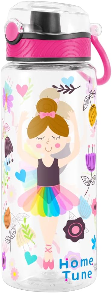 Home Tune Cute Water Bottle for School Kids Girls, BPA FREE Tritan & Leak Proof & Easy Clean & Carry Handle, 23oz/ 680ml (Dancing)