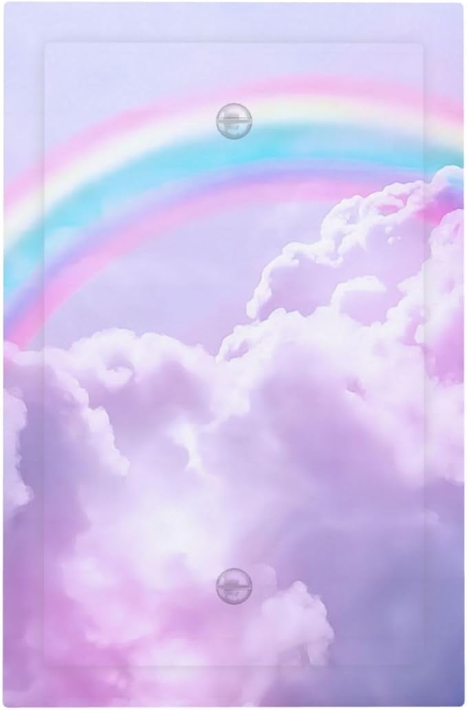 Rainbow in the Clouds Single Blank Wall Plates Decorative Pink No Device Faceplate Purple Cloud Light Switch Cover Art Panel Cute Dimmer for Bedroom Kidroom Nursery Decor