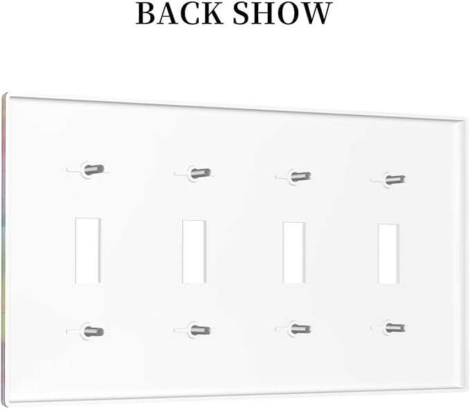 3D Colorful Rainbow Wall Abstract Squre Shaped Quad Toggle Light Switch Covers Decorative Unique 4 Gang Wall Plate Electrical Faceplate Switchplate for Kitchen Bedroom Bathroom Decor