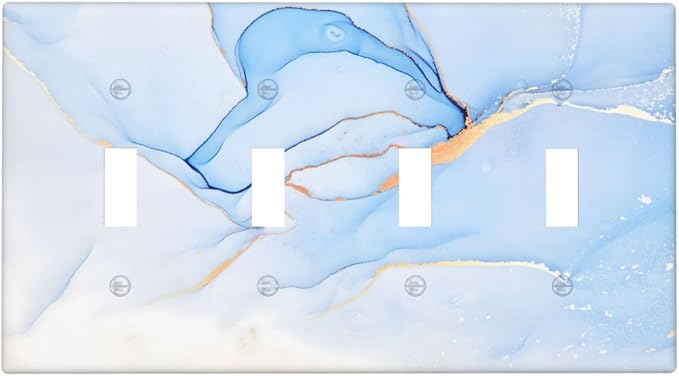 Modern Art Blue Gold Marble Abstract Luxury Print Light Switch Covers Quad Toggle Electrical Faceplate 4 Gang Wall Plate Decorative Switch Plates Cover for Bathroom Living Room Decor