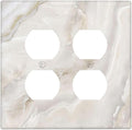 Abstract Luxury White Marble Texture Outlet Covers 2 Gang Double Duplex Decorative Light Switch Covers Electrical Wallplates Socket Faceplate for Bathroom Kitchen Living Room Decor