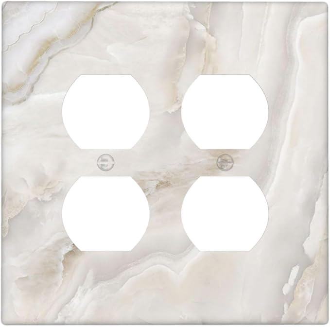 Abstract Luxury White Marble Texture Outlet Covers 2 Gang Double Duplex Decorative Light Switch Covers Electrical Wallplates Socket Faceplate for Bathroom Kitchen Living Room Decor