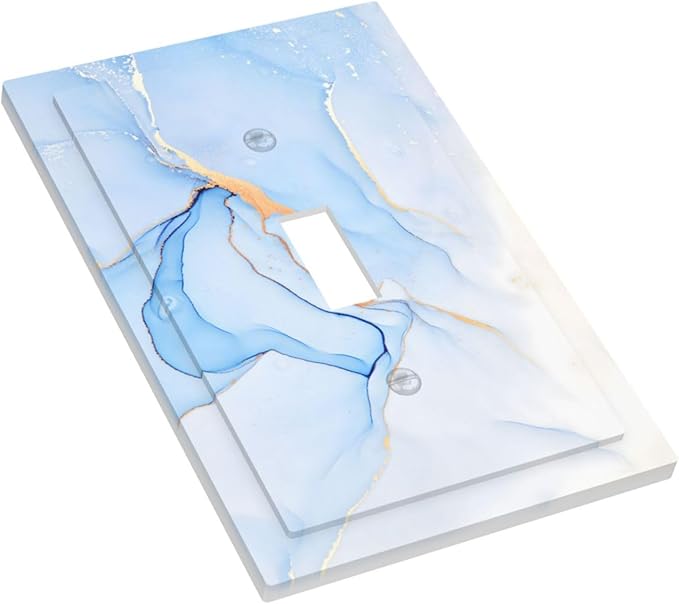 Modern Art Blue Gold Marble Abstract Luxury Print Decorative Light Switch Cover 1 Gang Single Toggle Device Electrical Faceplate Switchplates Decorator Outlet Wall Plate for Bathroom Living Room Decor