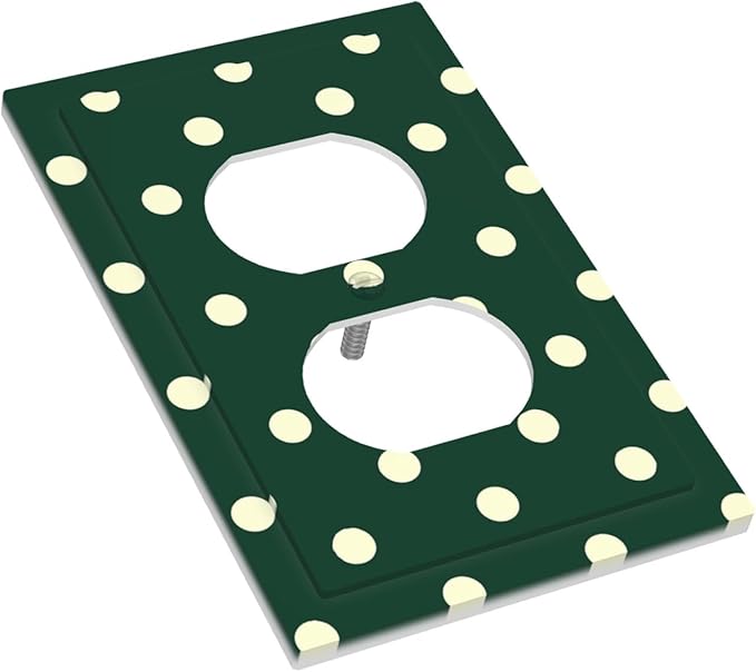 Hunter Green Polka Dot Duplex Wall Plate - 1-Gang Standard US Size Retro Preppy Outlet Covers, Vintage Emerald Dot for All Room Home Decor