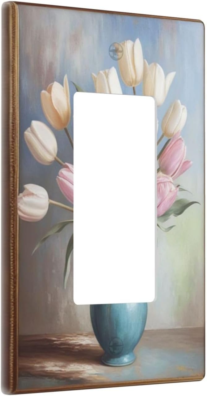 Decorative Art Light Switch Covers Tulips In Vase 1 Gang Rocker Outlet Wall Plate Switchplate Electrical Faceplate for Home Decor