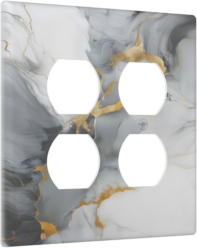 Gold Marble Grey Art Abstract Luxury Print Outlet Covers 2 Gang Double Duplex Decorative Light Switch Covers Electrical Wallplates Socket Faceplate for Kitchen Bathroom Decor