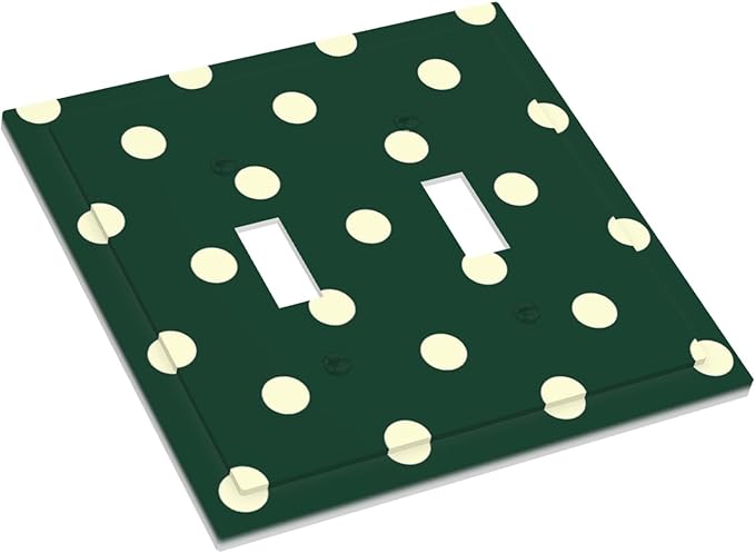 Hunter Green Polka Dot Double Toggle Switch Cover - 2-Gang Standard US Size Retro Preppy Light Switch Covers, Vintage Emerald Dot for All Room Home Decor
