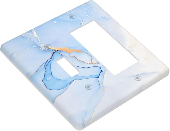 Modern Art Blue Gold Marble Abstract Luxury Print Outlet Covers 1 Toggle 1 Rocker Combination Decorative Wall Plate Electrical Switch Plates Light Switch Cover Plate for Bathroom Living Room Decor