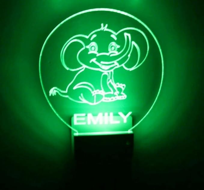 MIRROR MANIA Night Light Multi Color Personalized LED Plug-in, Ultra-Slim Touch Night Light Smart Dusk to Dawn Sensor, Kids Children's Bedroom Kitchen Bathroom Hallway Play Room Variations (Elephant)