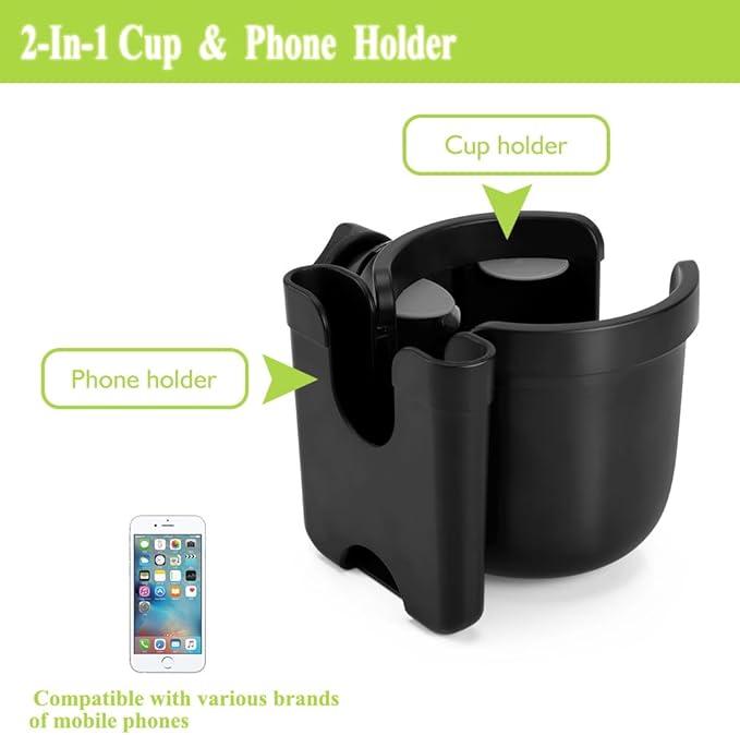 Accmor Stroller Cup Holder with Phone Holder, Bike Cup Holder, Universal Cup Holder for Uppababy Nuna Doona Strollers, 2-in-1 Cup Phone Holder for Stroller Bike Accessory