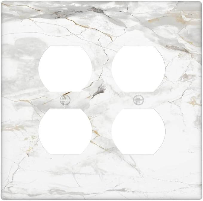 White Marbling Golden Stream Lines Print Outlet Covers 2 Gang Double Duplex Decorative Light Switch Covers Electrical Wallplates Socket Faceplate for Bathroom Kitchen Decor