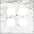 White Marbling Golden Stream Lines Print Outlet Covers 2 Gang Double Duplex Decorative Light Switch Covers Electrical Wallplates Socket Faceplate for Bathroom Kitchen Decor
