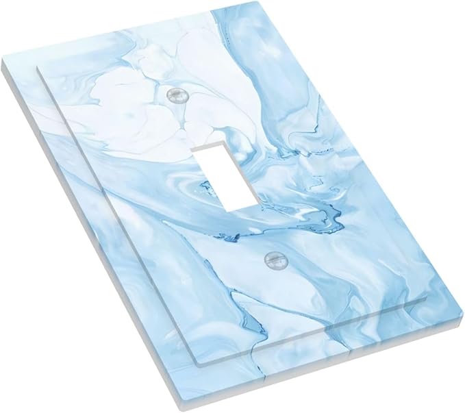 Navy Blue Sea Waves Spilled Ink Marble Simplicity Print Decorative Light Switch Cover 1 Gang Single Toggle Device Electrical Faceplate Switchplates Decorator Outlet Wall Plate for Bathroom Living Room