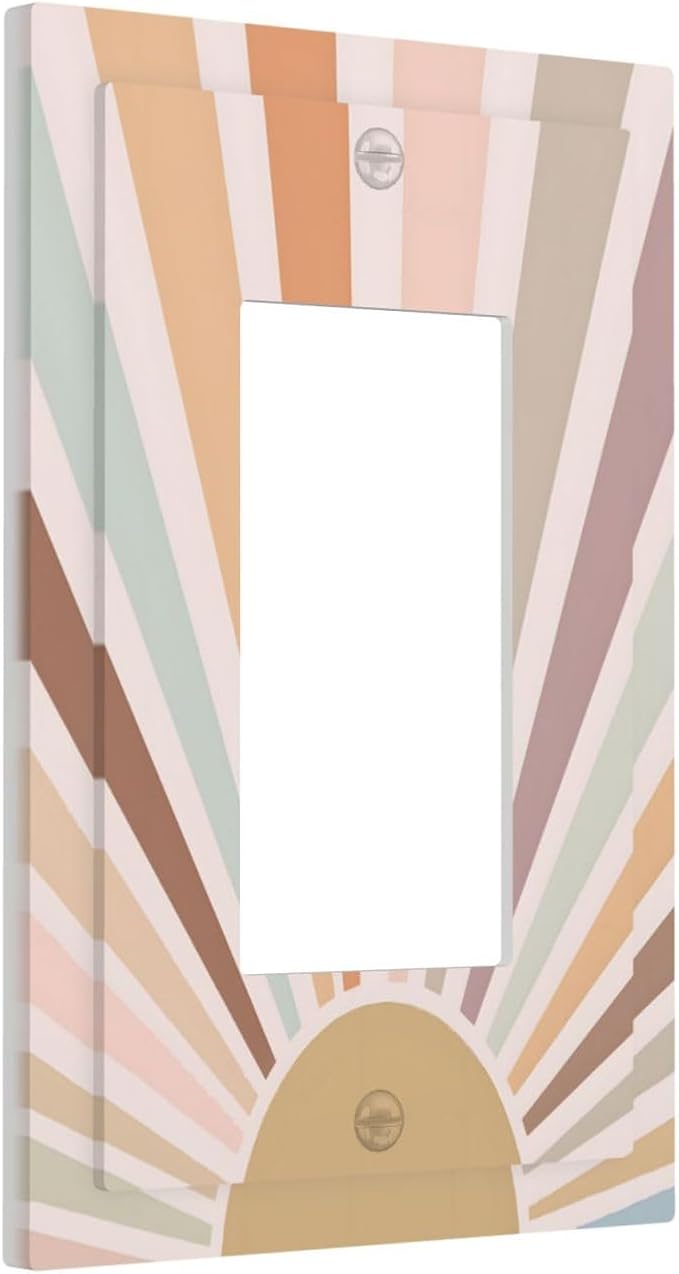 Boho Sun Rainbow Retro Aesthetic Abstract Art Sunrise Sunset Decorative Outlet Covers 1 Gang Single Rocker Light Switch Cover Plate Wall Plates GFCI Faceplate for Kids Room Bedroom Decor